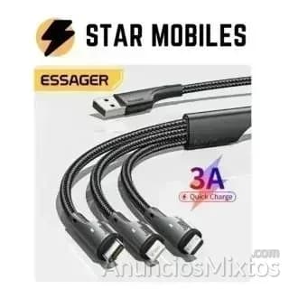 CABLE TRIPLE 3 EN 1 100W TYPE C 8 PIN MICRO USB - Foto 3