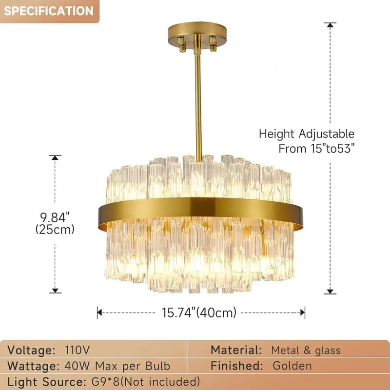Lámpara de Araña Crystal Gold KUNYEEE – Lujo Moderno con Cristales K9 (40 cm) - Foto 3