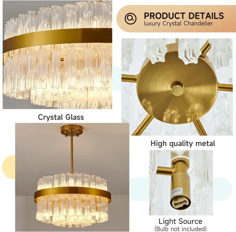 Lámpara de Araña Crystal Gold KUNYEEE – Lujo Moderno con Cristales K9 (40 cm) - Foto 8