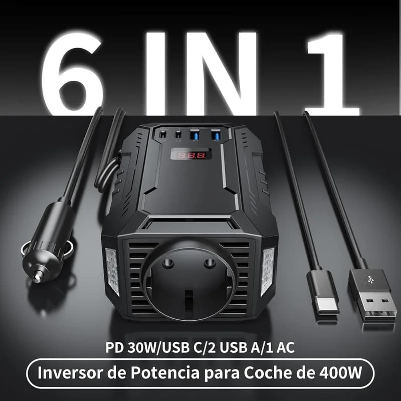 Inversor de Corriente BESTEK 400W – Onda Sinusoidal Pura de 12V a 220V - Foto 2