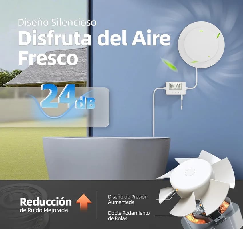 Extractor de Baño Inteligente BUMSOU RU109 – 100mm, Control de Humedad y Sensor Digital - Foto 6