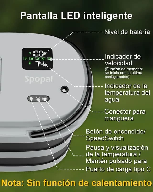 Ducha Portátil Premium – 13000mAh, Pantalla LED y Control de 5 Velocidades - Foto 6
