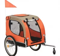 Remolque de bicicleta para perros naranja y marrón
