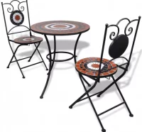 Set mesa y sillas de jardín 3 pzas mosaico terraco