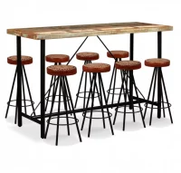 Mesa y 8 taburetes bar madera maciza reciclada cue