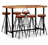 Mesa y 6 taburetes bar madera maciza sheesham cuer