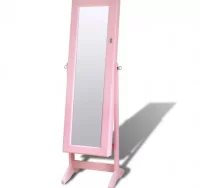 Espejo joyero rosa de pie con luz LED