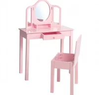 Tocador para niños con taburete rosa de madera 68x