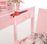 Tocador para niños con taburete rosa de madera 68x