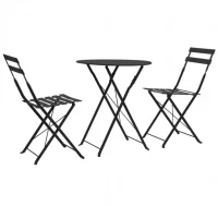 Mesa y sillas bistró de jardín 3 piezas acero negr
