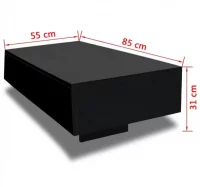 Mesa de centro rectangular negra con brillo