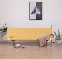 Sofá cama con dos almohadas de poliéster amarillo