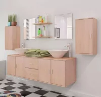 Conjunto de muebles de baño con lavabo y grifo bei