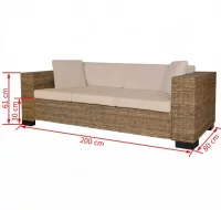 Conjunto de sofá de 3 plazas ratán auténtico