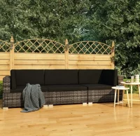 Set de sofás de jardín con cojines 3 pzas ratán si