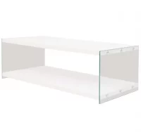 Mesa de centro con estante vidrio y MDF blanco bri