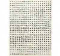 Alfombra de lana y tela vaquera azul/blanco 120x17