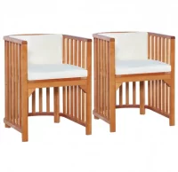 Mesa y sillas de jardín 3 piezas y cojines madera