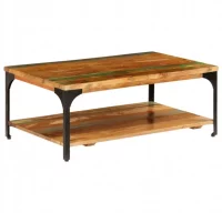 Mesa de centro con estante madera maciza reciclada