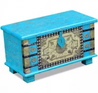 Baúl de almacenamiento madera de mango azul 80x40x