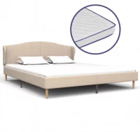 Cama con colchón viscoelástico tela beige 160x200