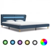 Estructura de cama con LED tela azul 180x200 cm