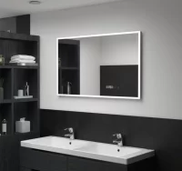 Espejo de baño con LED, sensor táctil y reloj 100x