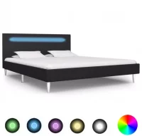 Estructura de cama con LED tela negro 140x200 cm