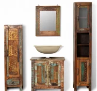 Mueble de baño de madera reciclada con espejo y do