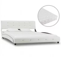 Cama con colchón cuero sintético blanco 140x200 cm