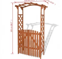 Arco de jardín con puerta de madera maciza 120x60x