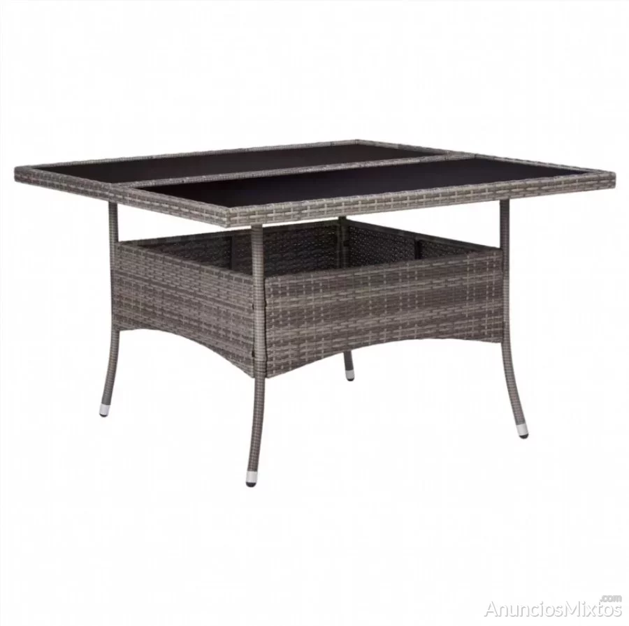 Mesa de comedor de jardín ratán sintético y vidrio