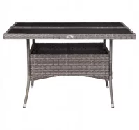 Mesa de comedor de jardín ratán sintético y vidrio