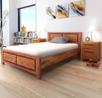 Estructura de cama y colchón madera de acacia marr