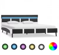 Estructura de cama con LED cuero sintético gris 14