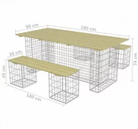 Comedor de jardín 3 pzas con gaviones de acero y m