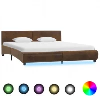 Estructura de cama con LED tela marrón 180x200 cm