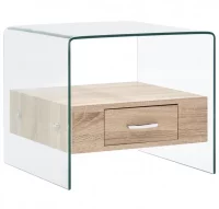 Mesa de centro con cajón vidrio templado 50x50x45