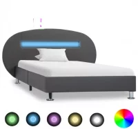 Estructura de cama con LED cuero sintético gris 90