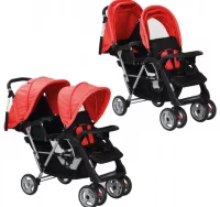 Carrito para dos bebés tandem rojo y negro de acer