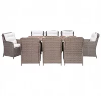 Set de comedor jardín 9 piezas cojines ratán sinté