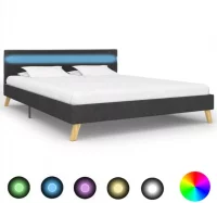 Estructura de cama con LED tela gris oscuro 140x20