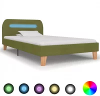 Estructura de cama con LED tela verde 90x200 cm