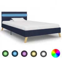 Estructura de cama con LED tela azul 100x200 cm