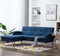 Sofá con forma de L tapizado de tela azul 186x136x