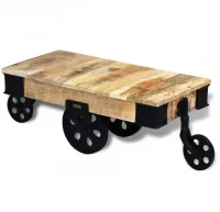 Mesa de centro con ruedas de madera áspera de mang