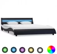 Estructura cama con LED cuero sintético negro blan