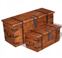 Set de baúl de almacenamiento de madera maciza 2 u