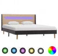 Estructura de cama con LED tela color crema 140x20