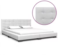 Estructura de cama de cuero artificial blanco 160x